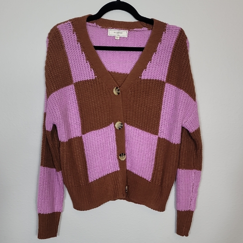 Y2K Women Button Up Knit Cardigan Sweater Size S Brown Purple Academia Grunge